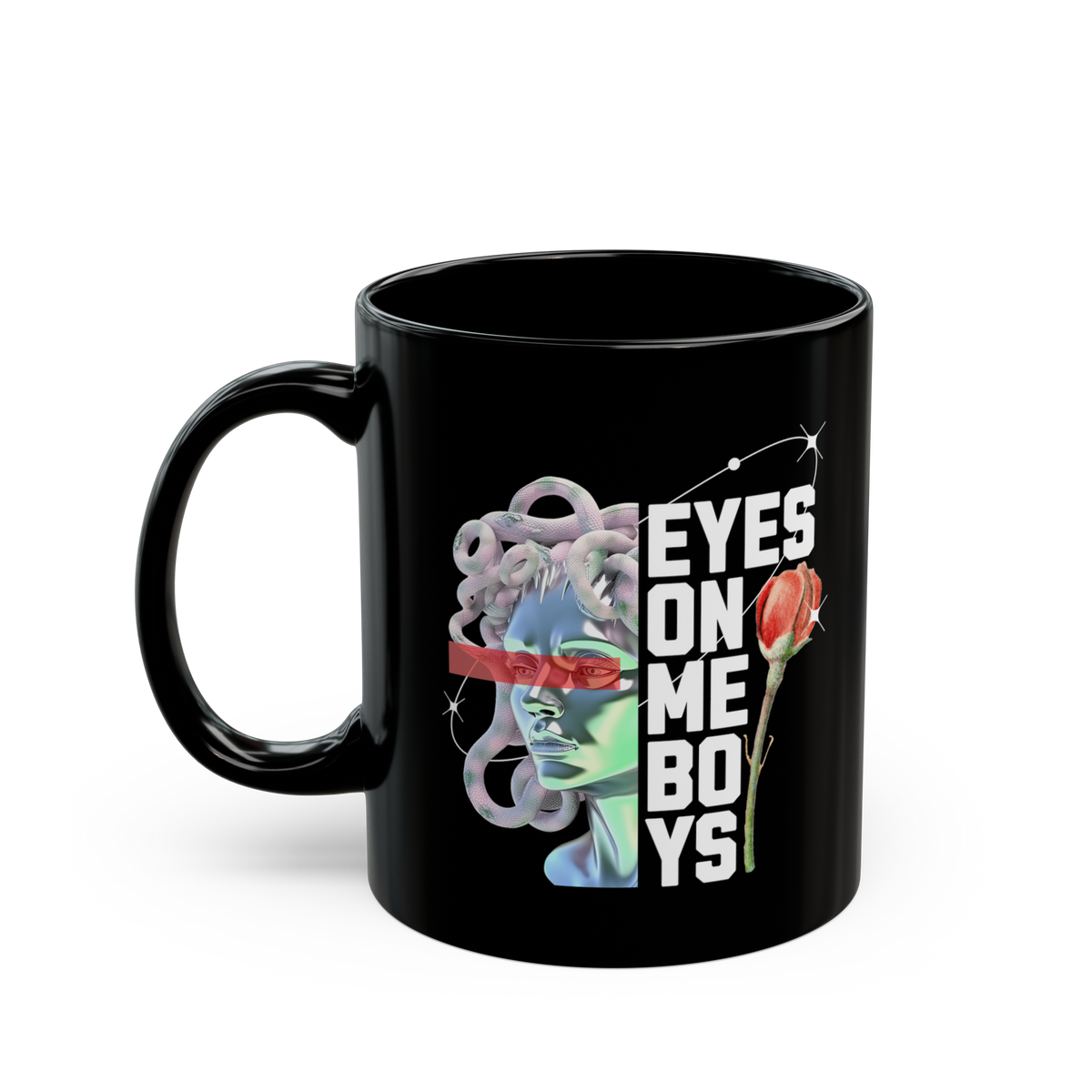 Medusa Eyes On Me Boys Coffee Mug Aesthetic Streetwear Graphic Mythology Art Ceramic Mug Trendy Bold Typography Statement Coffee Cup Gift