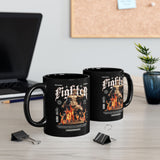 Fighter Motivation Coffee Mug Warrior Statue Fire Design Gothic Typography Gym Motivation Black Ceramic Mug