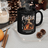 Fighter Motivation Coffee Mug Warrior Statue Fire Design Gothic Typography Gym Motivation Black Ceramic Mug