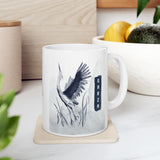 Garza Bird Coffee Mug Minimalist Crane Art Ceramic Mug Nature Aesthetic Wildlife Ink Wash Design Elegant Gift for Bird Lovers Modern Coffee Cup
