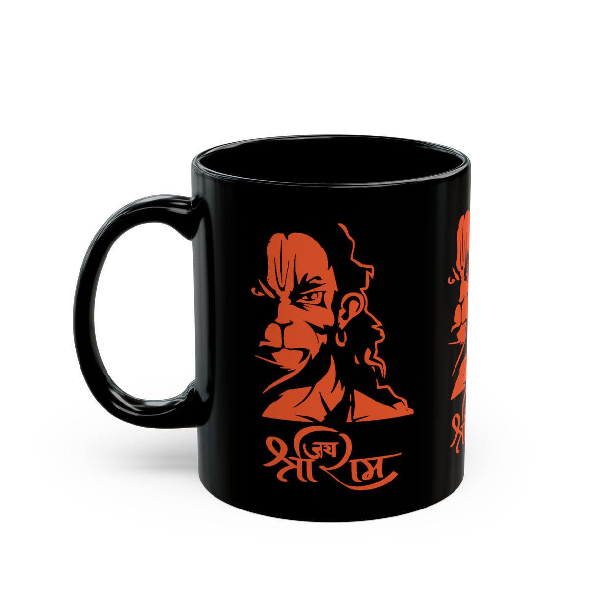 Hanuman Coffee Mug Jai Shree Ram Devotional Hindu God Graphic Mug Spiritual Bhakti Design Black Ceramic Mug Religious Gift Motivation Strength Mug