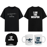 I Am The Weapon Graphic T Shirt Combo Pack Bold Statement Streetwear Tee Cap Mug Set Motivational Gym Mindset Apparel
