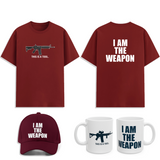 I Am The Weapon Graphic T Shirt Combo Pack Bold Statement Streetwear Tee Cap Mug Set Motivational Gym Mindset Apparel