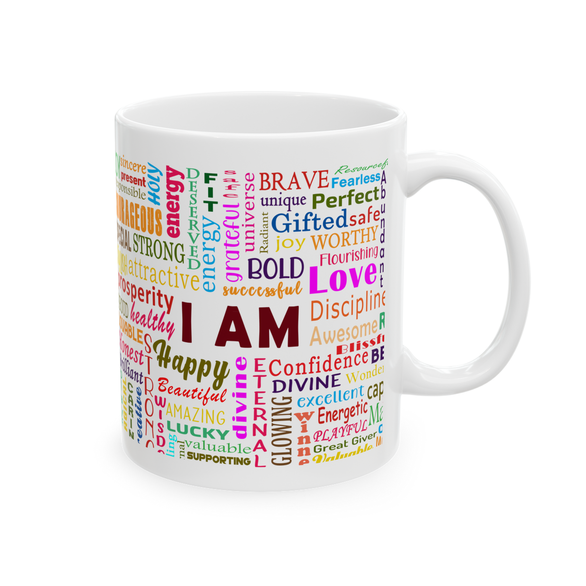 I Am Positive Affirmation Word Cloud Coffee Mug Motivation Mindset Success Confidence Inspirational Typography Ceramic Mug