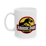 Jurassic Park Coffee Mug Dinosaur Logo Retro Typography T Rex Graphic Ceramic Mug Premium Printed Cup Movie Fan Gift