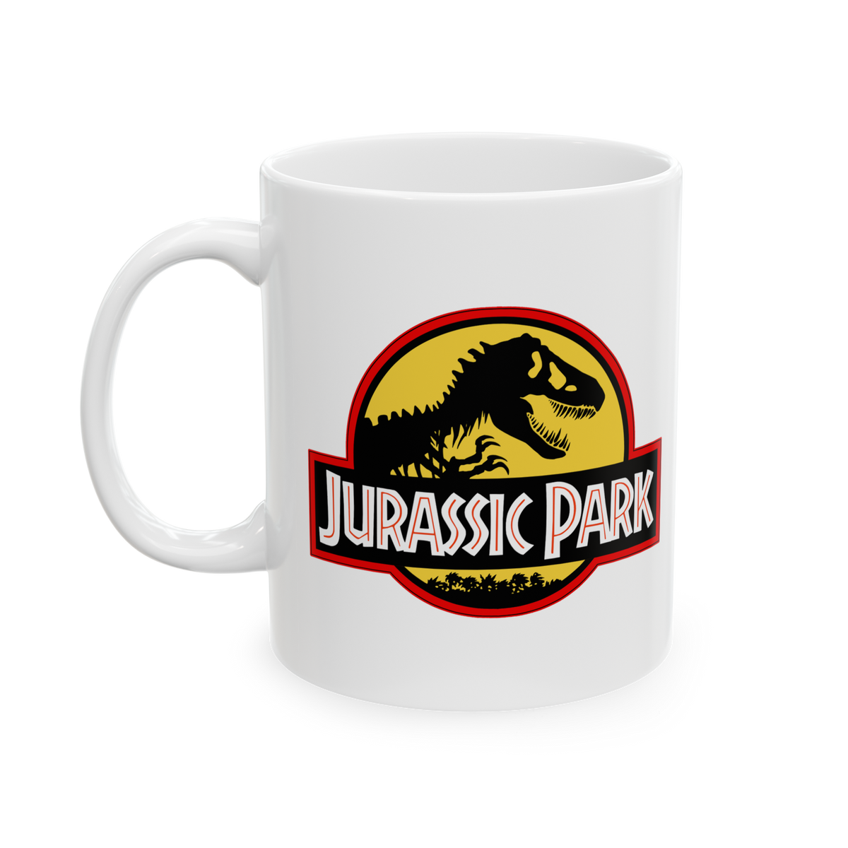 Jurassic Park Coffee Mug Dinosaur Logo Retro Typography T Rex Graphic Ceramic Mug Premium Printed Cup Movie Fan Gift