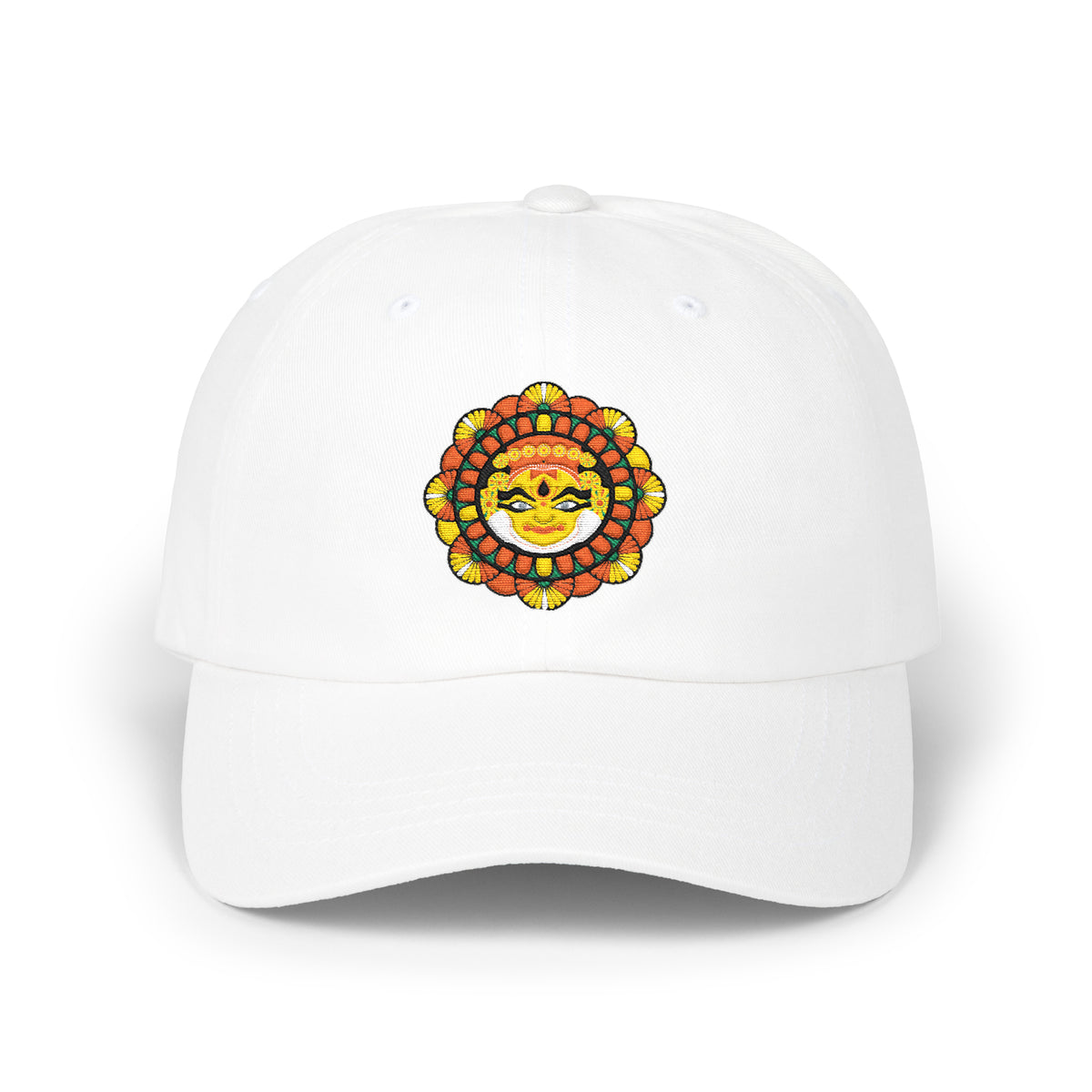 Kathakali Onam Festival Embroidered Baseball Cap Kerala Traditional Art Face Black Adjustable Cotton Hat Cultural Streetwear Unisex