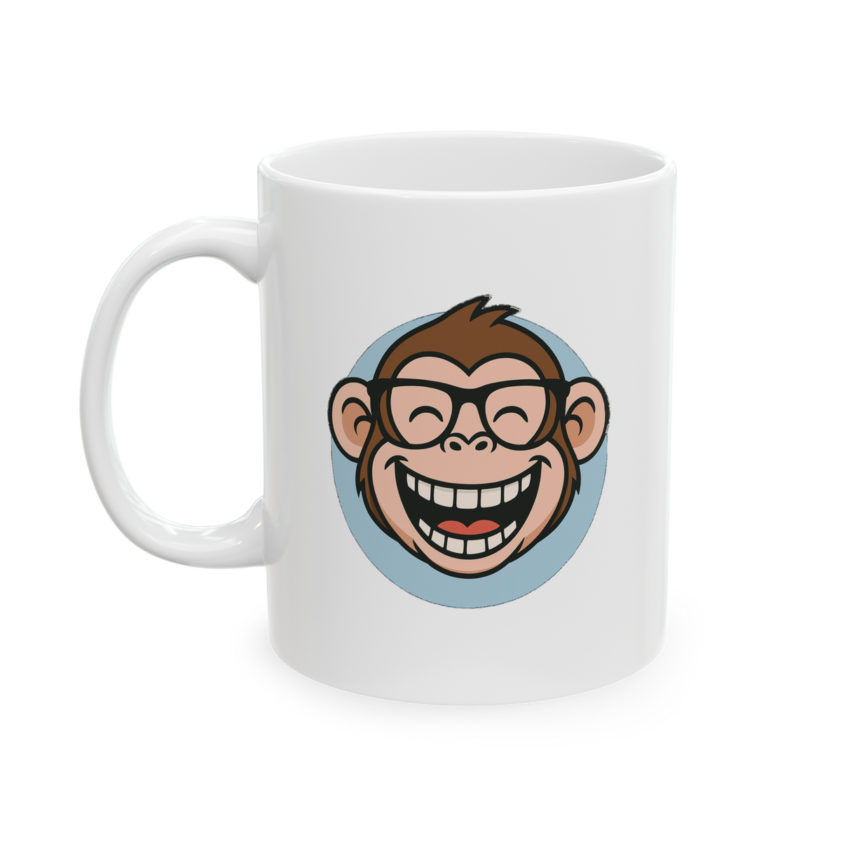 Funny Monkey Coffee Mug Cute Smiling Cartoon Monkey With Glasses Ceramic Mug Premium Printed Cup Gift for Animal Lovers