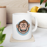 Funny Monkey Coffee Mug Cute Smiling Cartoon Monkey With Glasses Ceramic Mug Premium Printed Cup Gift for Animal Lovers