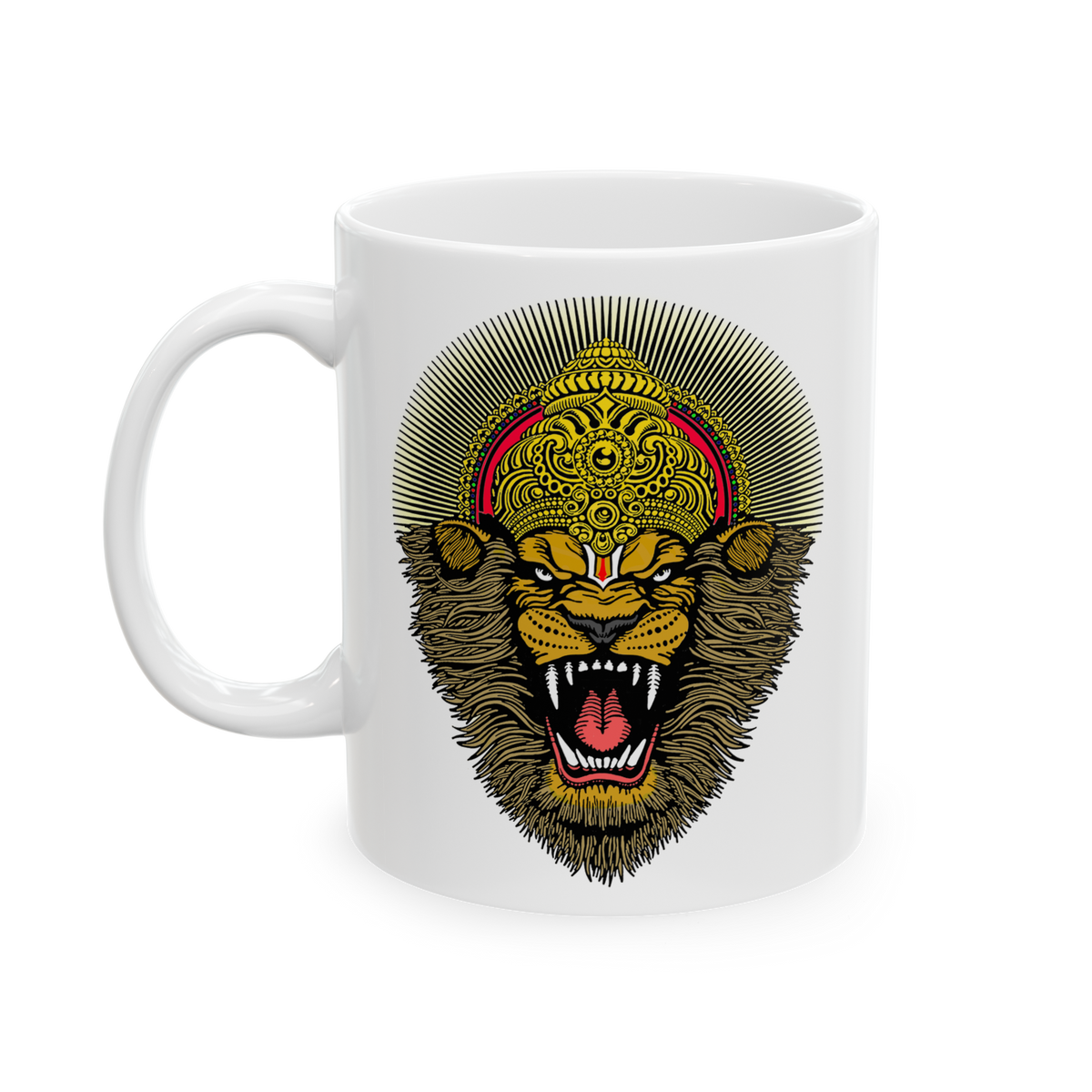 Narasimha Coffee Mug Hindu God Lion Face Divine Art Indian Mythology Mug Spiritual Design Sacred Graphic Mug Aesthetic Religious Gift Mug