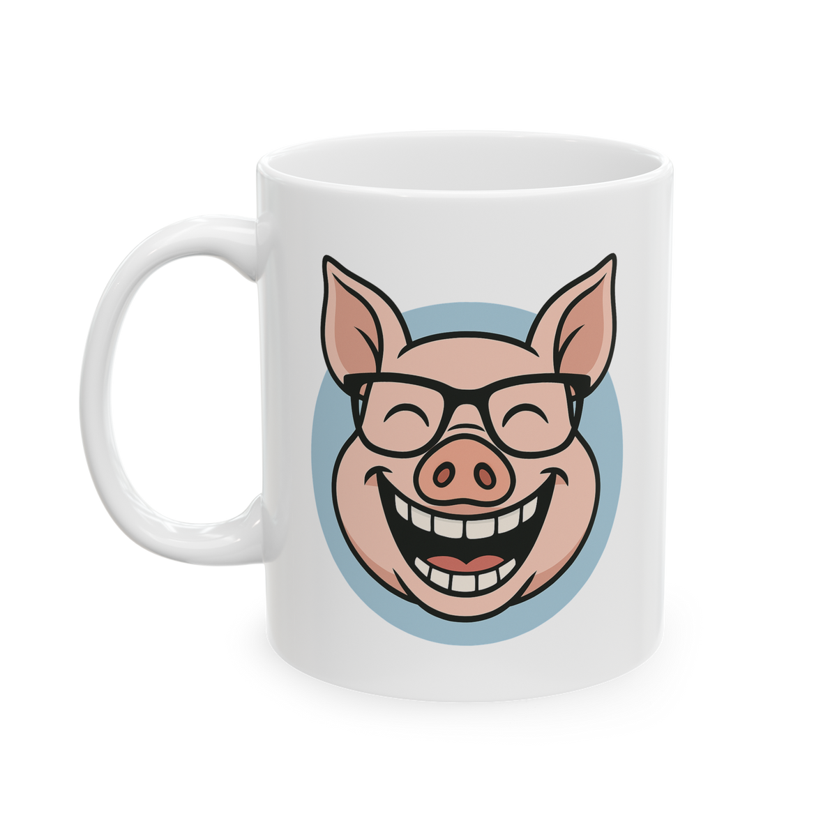 Funny Pig Coffee Mug Cute Smiling Pig With Glasses Cartoon Ceramic Mug Premium Printed Cup Gift for Animal Lovers