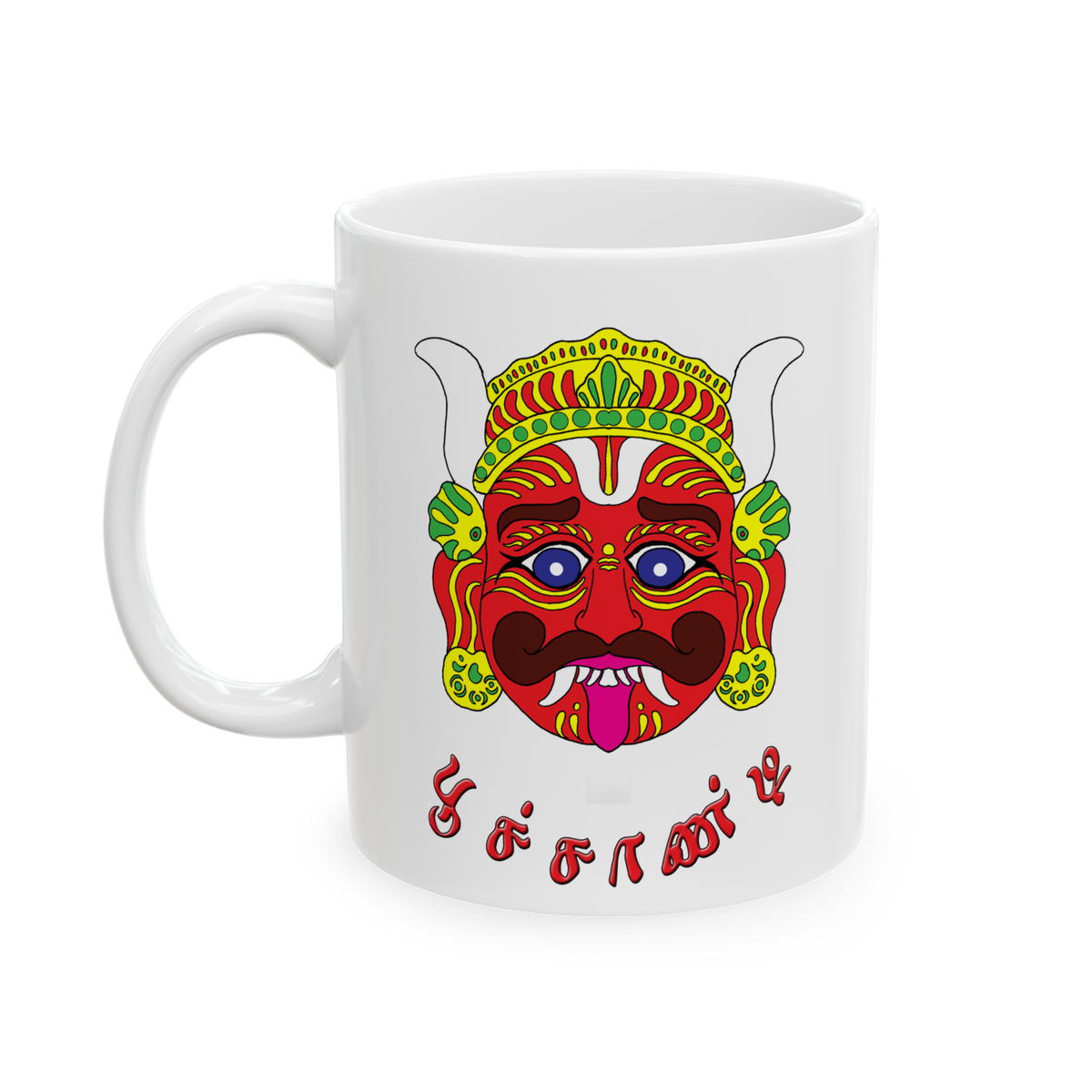 Tamil Folk Art Poochandi Face Coffee Mug Traditional Tamil Mask Design Mug Cultural Art Ceramic Coffee Mug Unique Gift