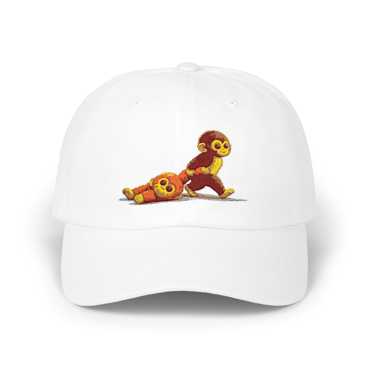 Punch Monkey Embroidered Baseball Cap Cute Cartoon Monkey Graphic Hat White Adjustable Cotton Streetwear Cap Unisex