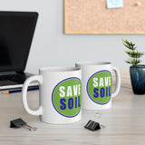 Save Soil Coffee Mug Minimal Typography Eco Message Ceramic Mug Green Blue Logo Printed Cup Environmental Awareness Gift