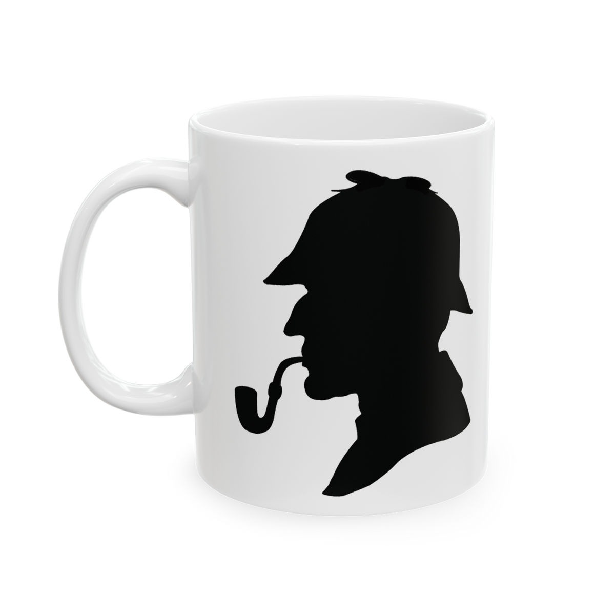 Sherlock Holmes Silhouette Coffee Mug Detective Classic Mystery Art Ceramic Mug Vintage Minimal Black White Coffee Cup Gift for Readers