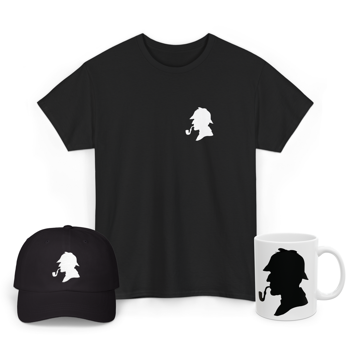 Sherlock Holmes Silhouette Graphic T Shirt Combo Pack Detective Vintage Minimal Print Premium Cotton Unisex Streetwear
