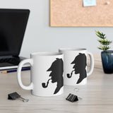 Sherlock Holmes Silhouette Coffee Mug Detective Classic Mystery Art Ceramic Mug Vintage Minimal Black White Coffee Cup Gift for Readers
