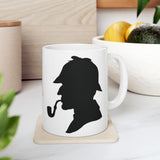 Sherlock Holmes Silhouette Coffee Mug Detective Classic Mystery Art Ceramic Mug Vintage Minimal Black White Coffee Cup Gift for Readers