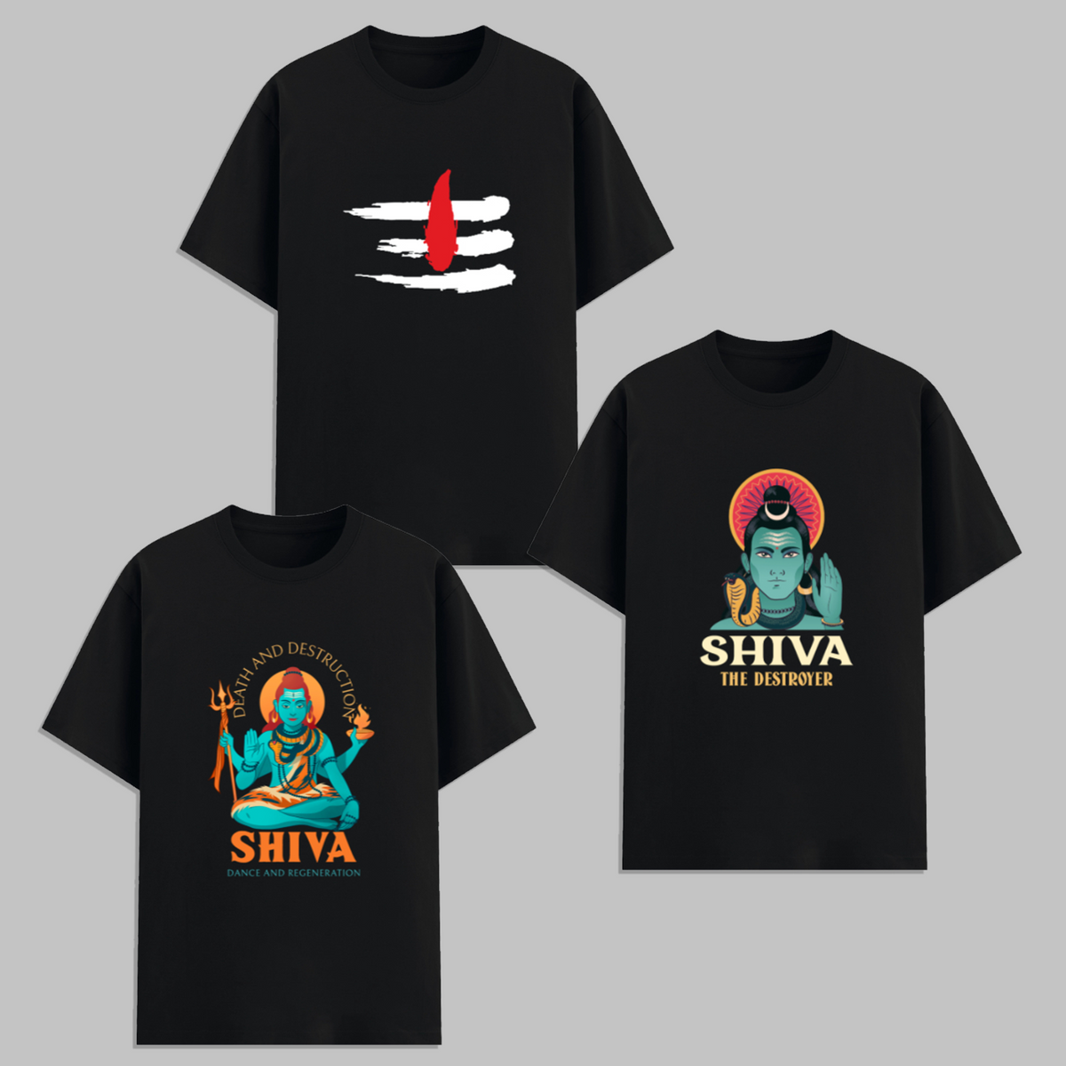 Shiva Graphic T Shirt Combo Pack Hindu God Printed Cotton Unisex Mahadev Trishul Spiritual Aesthetic Black Graphic Tees India