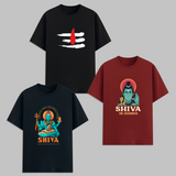 Shiva Graphic T Shirt Combo Pack Hindu God Printed Cotton Unisex Mahadev Trishul Spiritual Aesthetic Black Graphic Tees India