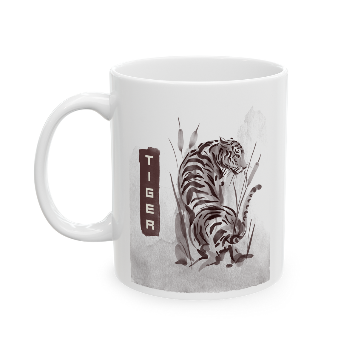 Tiger Wildlife Coffee Mug Minimalist Animal Art Ceramic Mug Jungle Aesthetic Ink Wash Design Powerful Tiger Gift for Nature Lovers Coffee Cup