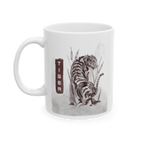 Tiger Wildlife Coffee Mug Minimalist Animal Art Ceramic Mug Jungle Aesthetic Ink Wash Design Powerful Tiger Gift for Nature Lovers Coffee Cup