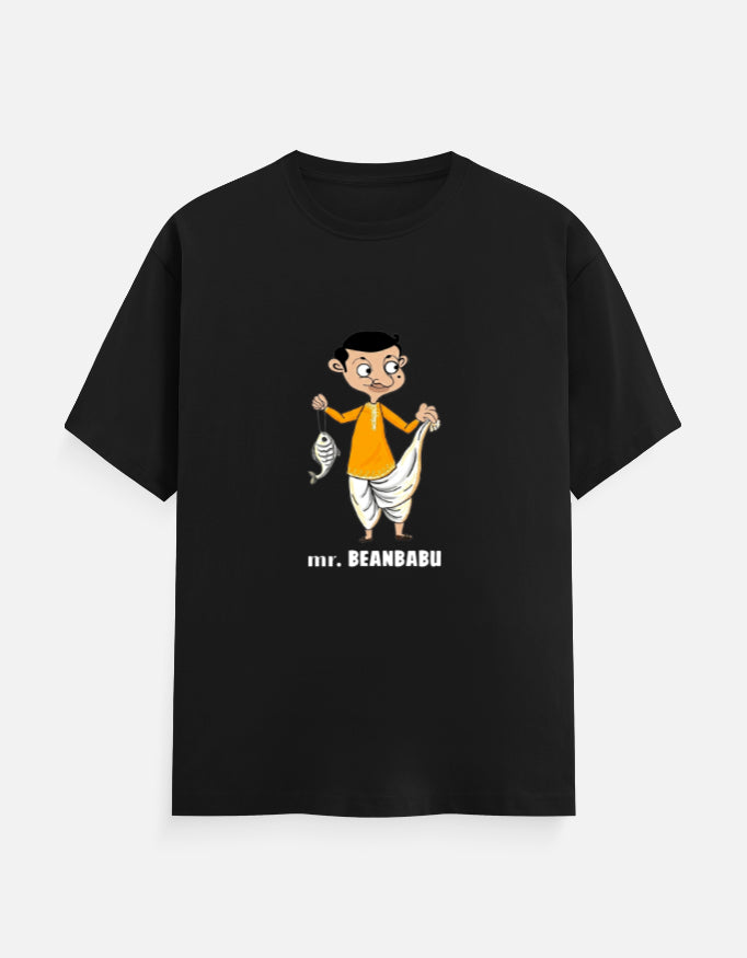 Mr Beanbabu Cartoon T Shirt Funny Desi Graphic Tee Indian Humor Character Shirt Black Unisex Cotton Streetwear Tshirt